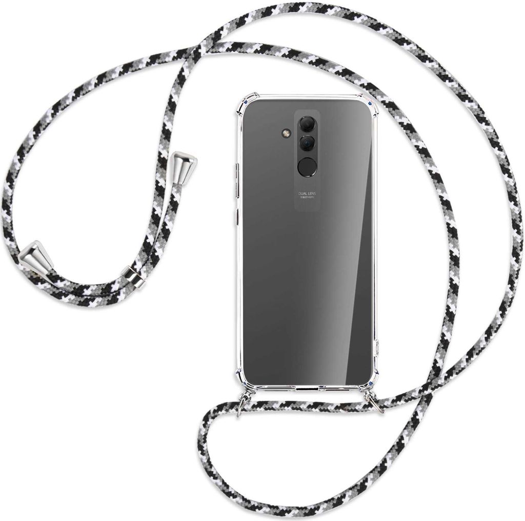 Handykette Backcover-Schutzhülle mit Band (Metall silberfarben) für Huawei Mate 20 lite - schwarz/grau/weiß