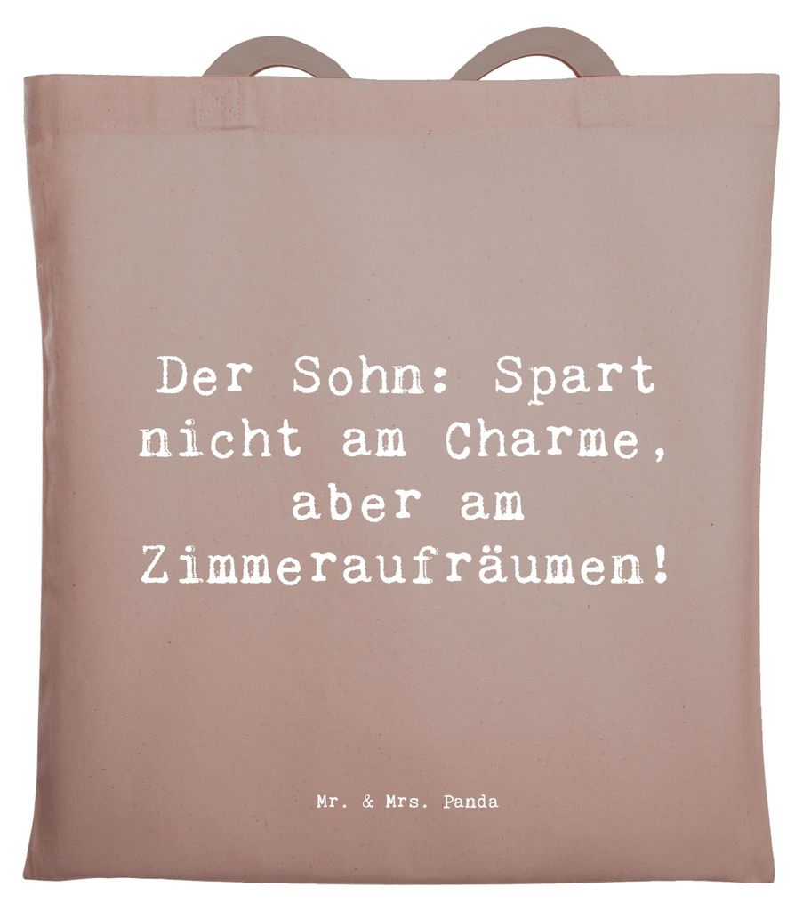Mr. & Mrs. Panda Tote Bag Spruch Sohn Charme - Braun Pastell - Geschenk, Schultasche, Wertschätzung, Momente, Shopping Tasche, Familie, Unordnung,...