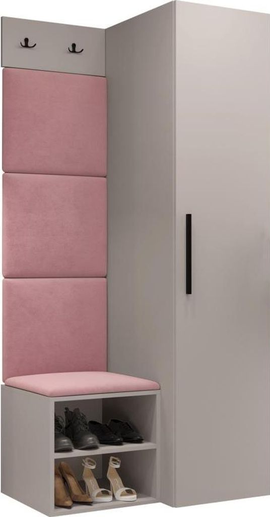 MIRJAN24 Garderoben-Set Medi III, Schuhschrank, Kleiderhakenbrett, 4x Paneel 42x42, 2 Kleiderhaken (Farbe: Cashmere, Manila 09)