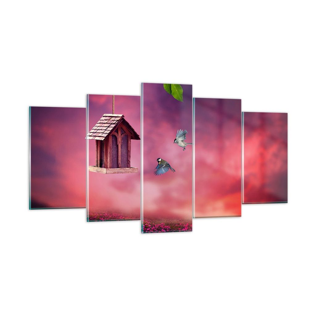 Bilder auf glas - Vögel Wiese Garten Dekoration - 160x85cm - Glasbilder - Wandbilder - Kunstdruck - zum Aufhängen bereit - Wanddekoration aus Gla...