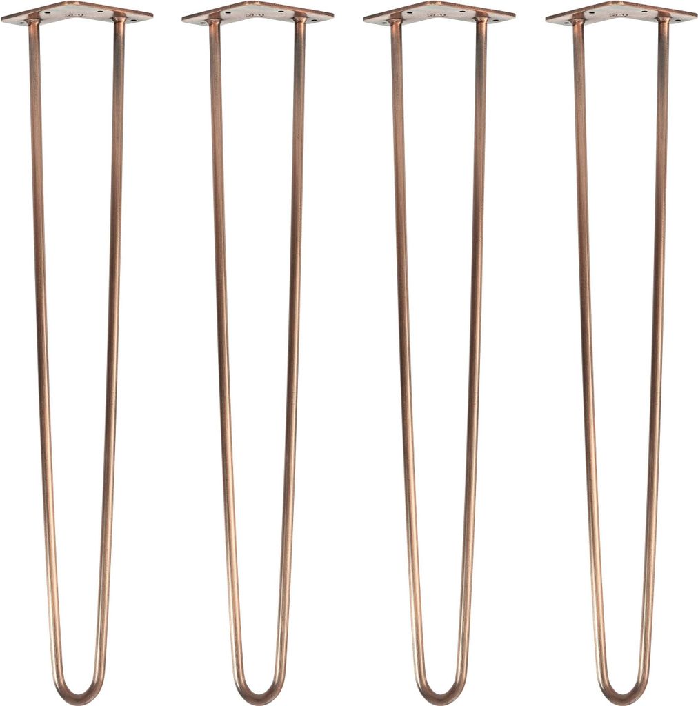 Natural Goods Berlin HAIRPIN Legs, Haarnadelbeine, Möbelfüße, Tischbeine, Antik Roségold, 71 cm, 2 Streben, 4 Stück