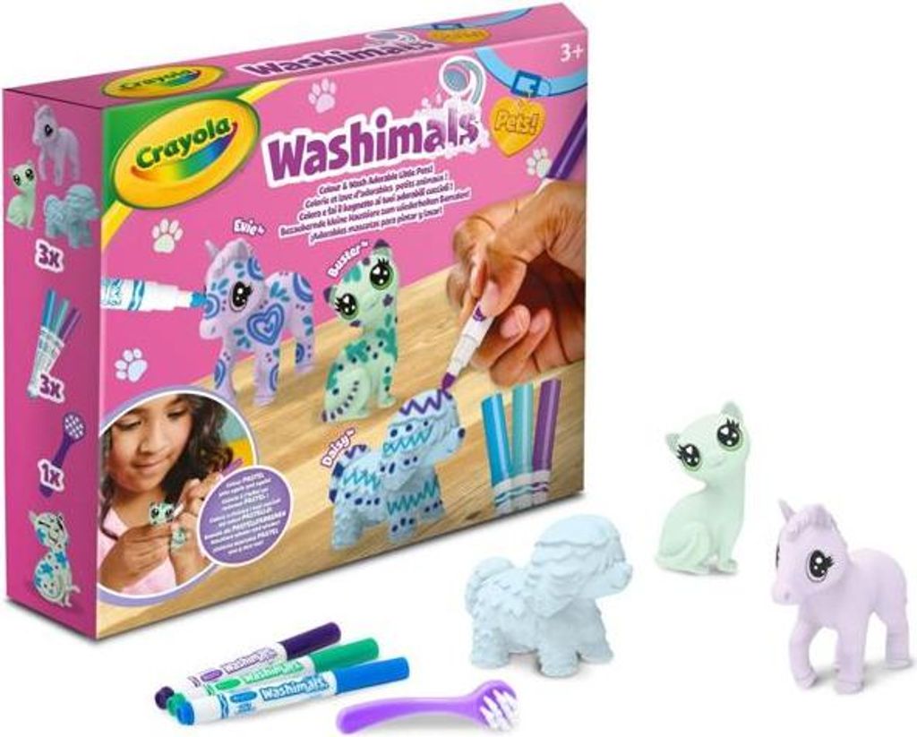 Crayola Washimals Malset, 3 Pastel Tiere, Ab 3 Jahren, Kreatives Spielzeug zum Ausmalen und Waschen