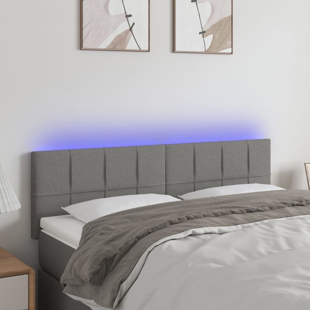 The Living Store LED Kopfteil Dunkelgrau 144x5x78/88 cm Stoff