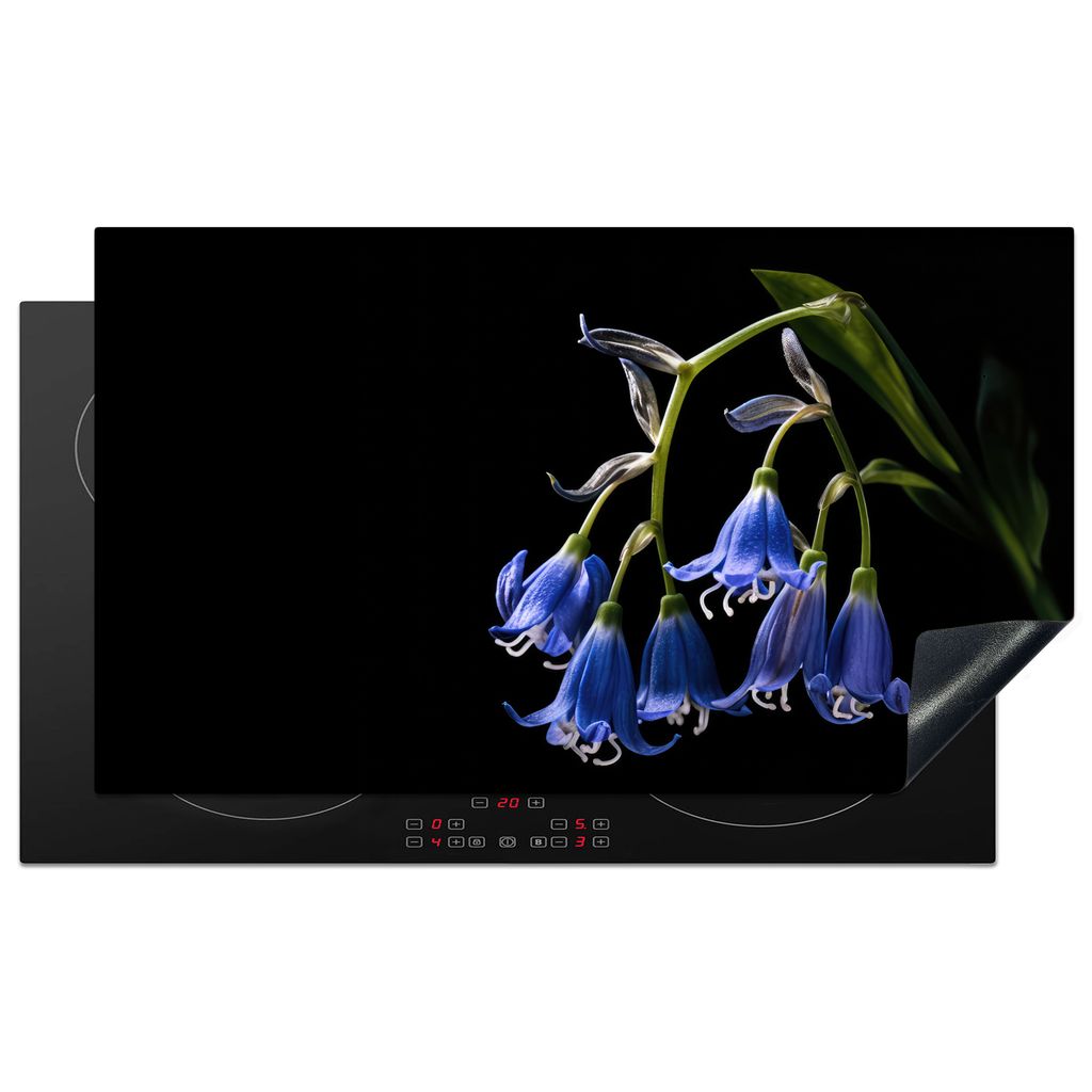 KitchenYeah Herdabdeckplatte Hyazinthe - Blumen - Blau - Natur - Schwarz , 91x52cm, Küche Deko, Glaskeramikkochfeld Herdabdeckung, Abdeckplatte ...