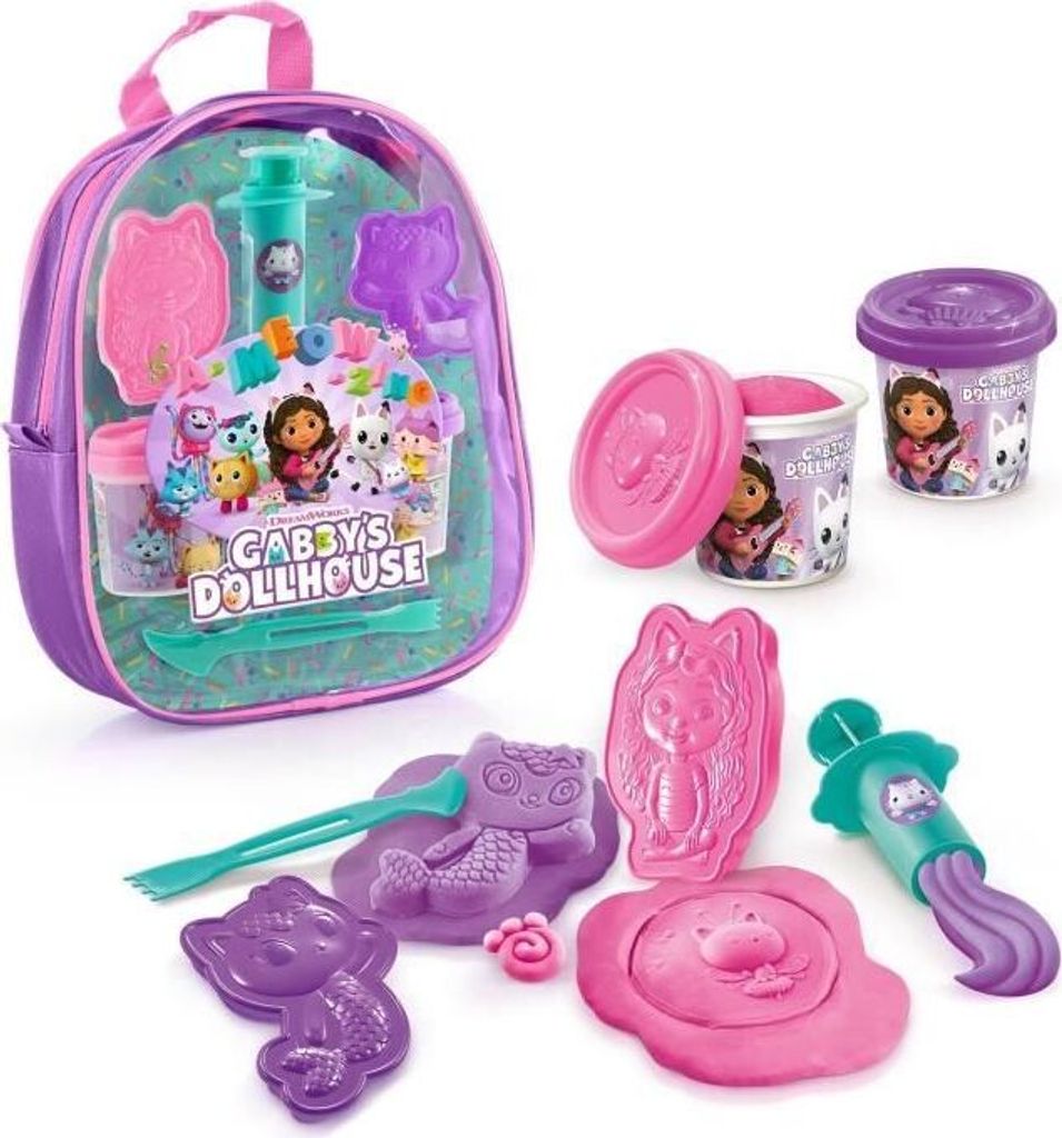 Knete Rucksack Set, Gabby et la Maison Magique, Mit 2 Knete Farben, 2 Figurenformen und Werkzeugen, Ab 3 Jahren