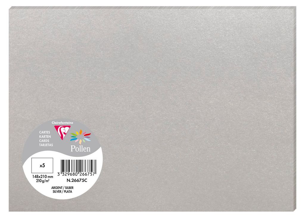 Clairefontaine 5 Karten Pollen 148x210 silber