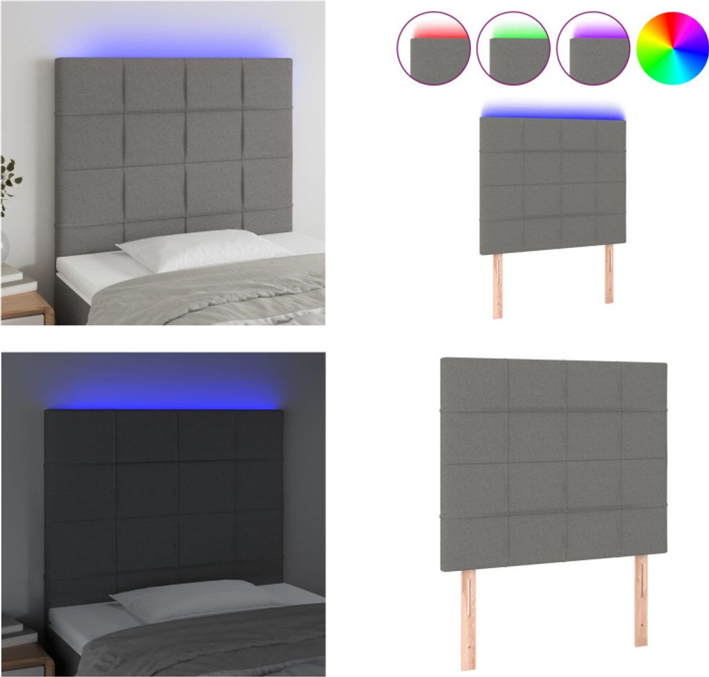 vidaXL LED Kopfteil Dunkelgrau 100x5x118/128 cm Stoff - LED Kopfteil - LED Kopfteile - Kopfteil - Bett-Kopfteil
