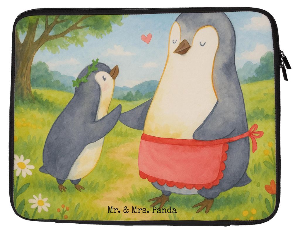 Mr. & Mrs. Panda Laptop Tasche Pinguin mit Kind Design 20 x 28 cm - Weiß - Geschenk, Hülle, Tochter, Vorbild Mama, Case, Muttertag, Sleeve, Lapto...