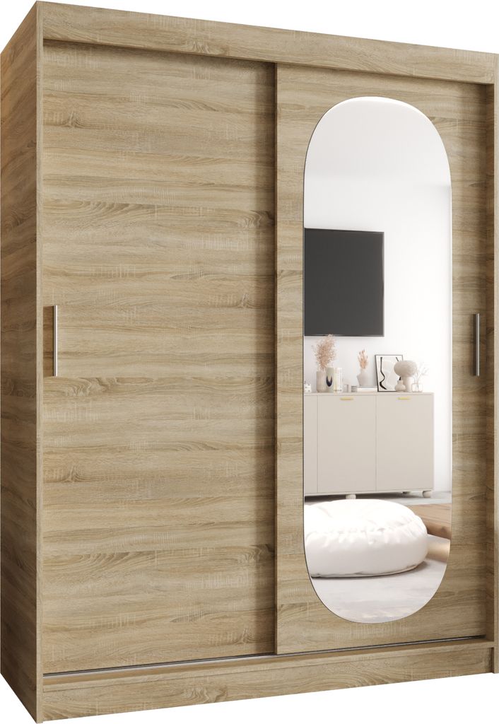 MEBLE KRYSPOL ROYAL 150 Kleiderschrank mit zwei Schiebetüren für Schlafzimmer – moderner Aufbewahrungsschrank mit Kleiderstange und Regalen –...