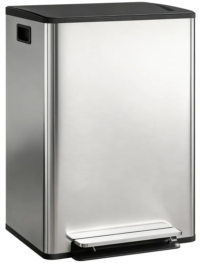 Poubelle double compartiment 2 x 30L en acier argenté pour cuisine