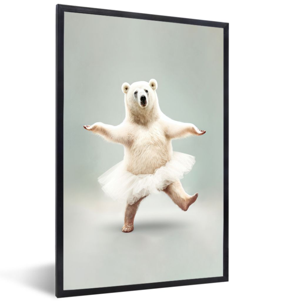 MuchoWow Gerahmtes Poster Eisbär - Tutu - Weiß - Porträt - Tiere 40x60 cm - Poster mit Schwarzem Bilderrahmen Wandposter Rahmen Foto Bilder - ...