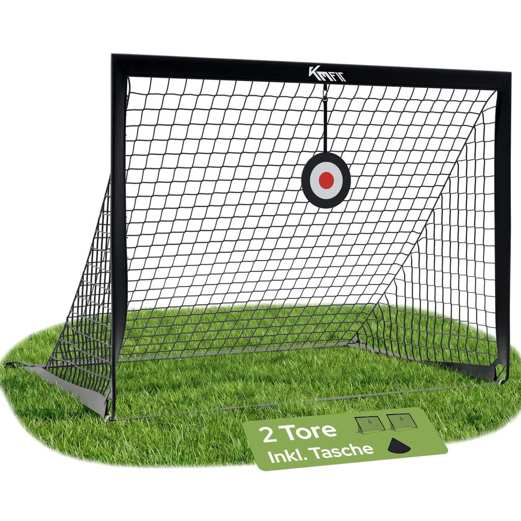 KM-Fit Fußballtor 2er Set 120x90 cm, Pop Up Trainingstor für Kinder, Klappbares Mini Fußballtor für Garten & Outdoor inkl. Zielscheiben
