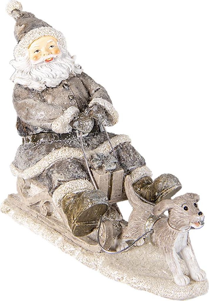 Clayre & Eef Figur Weihnachtsmann 24x8x16 cm Grau Kunststoff