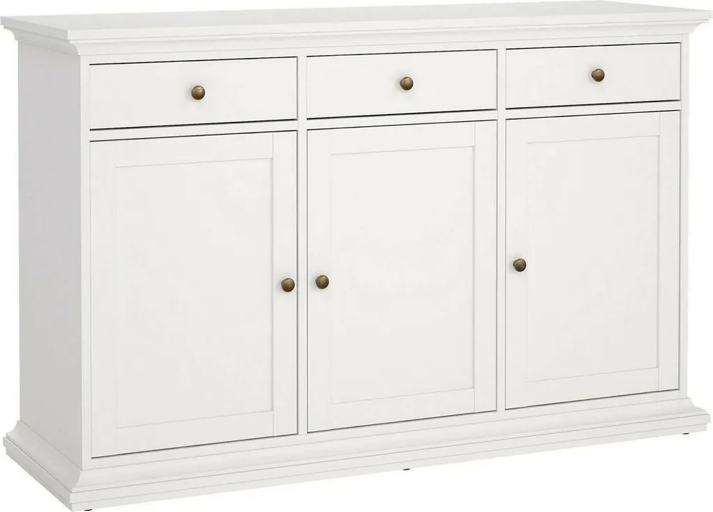 Grand Bahut de Rangement Blanc 143cm - Meuble de Salon Moderne et Robuste