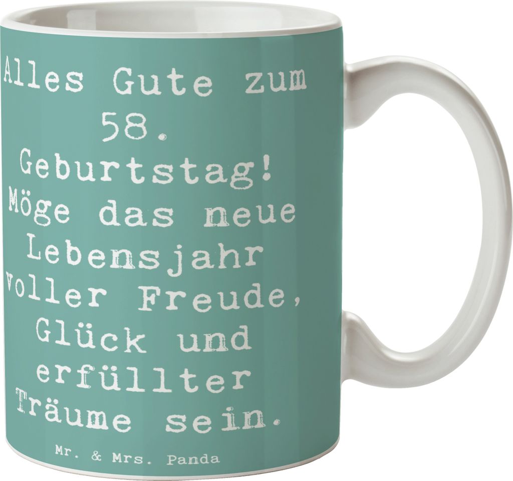 Mr. & Mrs. Panda Tasse Spruch 58. Geburtstag Freude - Meeresbrise - Geschenk, Kaffeebecher, Becher, Geburtstagsgeschenk, Freunde, Jubilar, Alter, b...