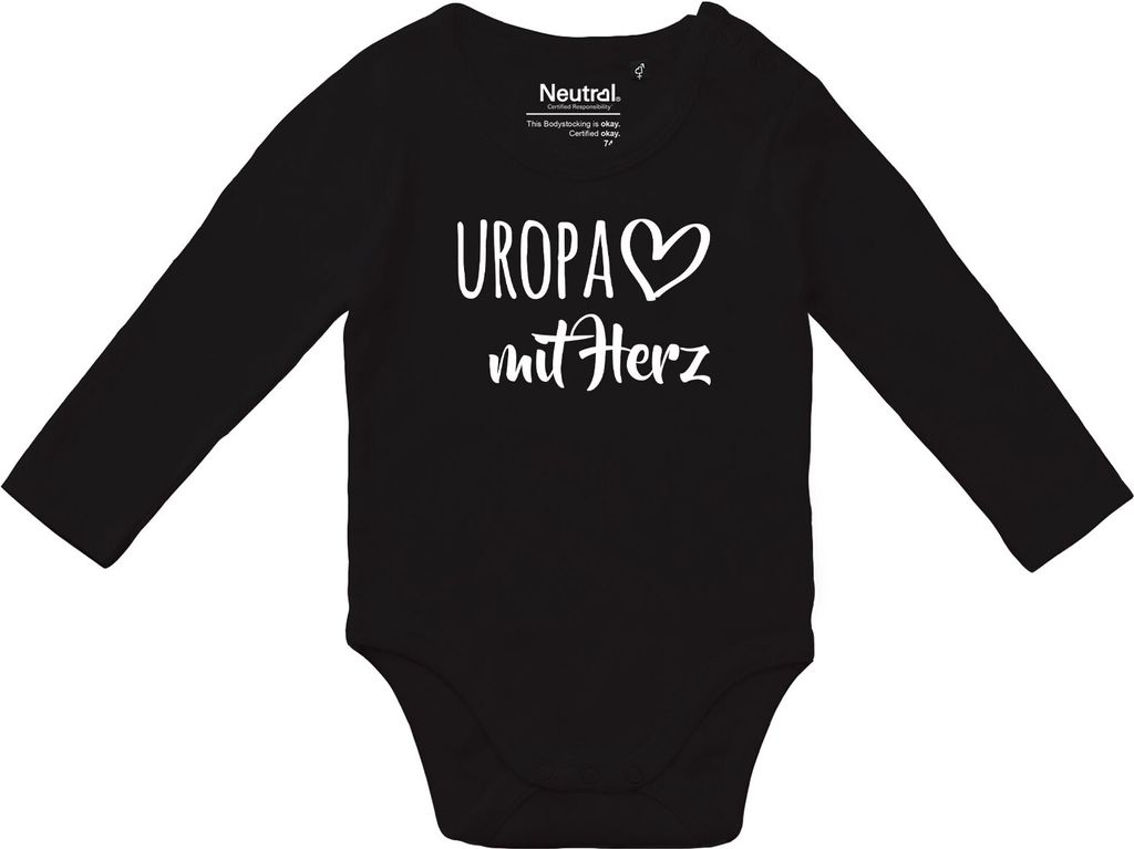 Huuraa Baby Body Uropa mit Herz 74 Black Baumwolle Fairtrade Langarmbody Geschenkidee