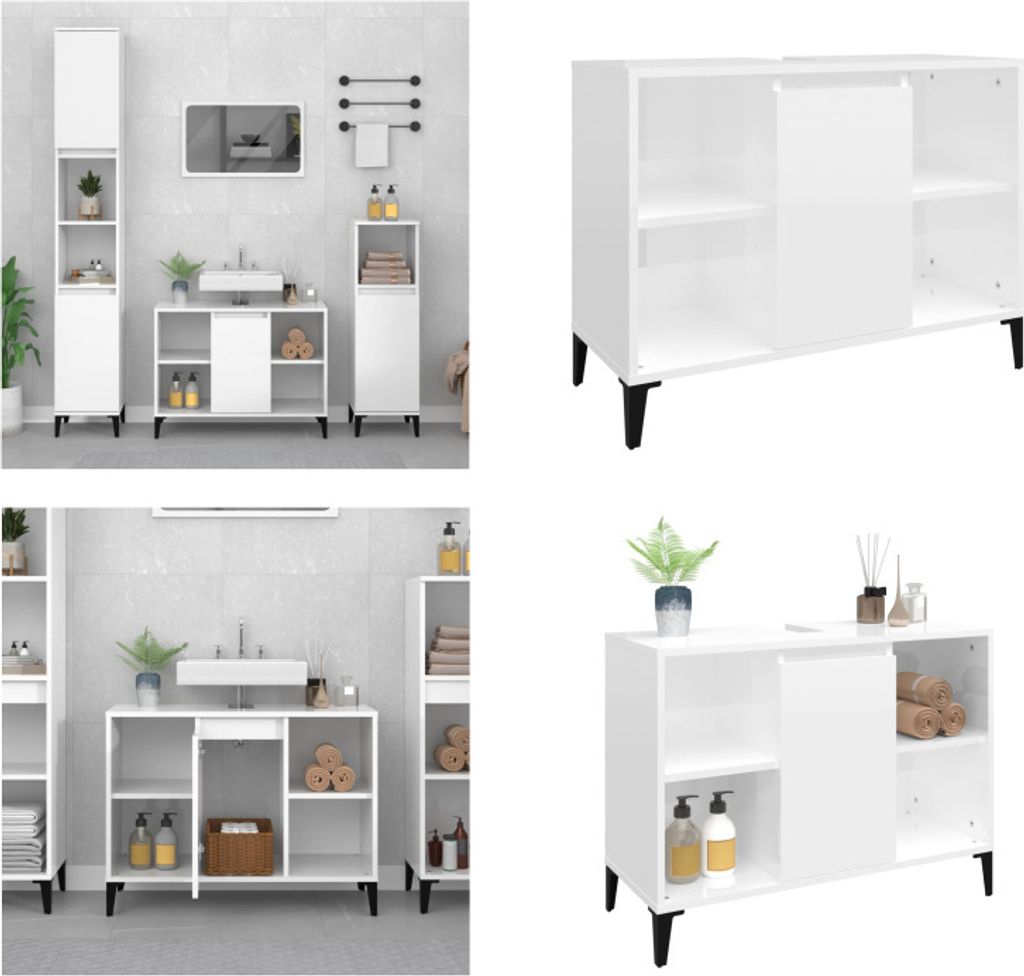 vidaXL Waschbeckenunterschrank Hochglanz Weiß 80x33x60cm Holzwerkstoff - Waschbeckenunterschrank - Waschbeckenunterschränke - Badezimmerschrank -...