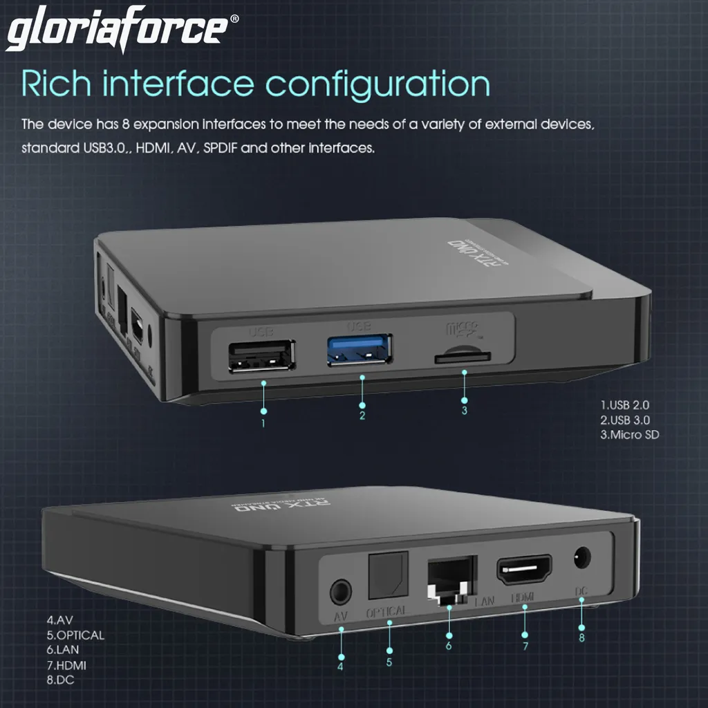 Box TV 4K GloriaForce RTX Uno pour Streaming Fluide Android 11 et Bluetooth - 8