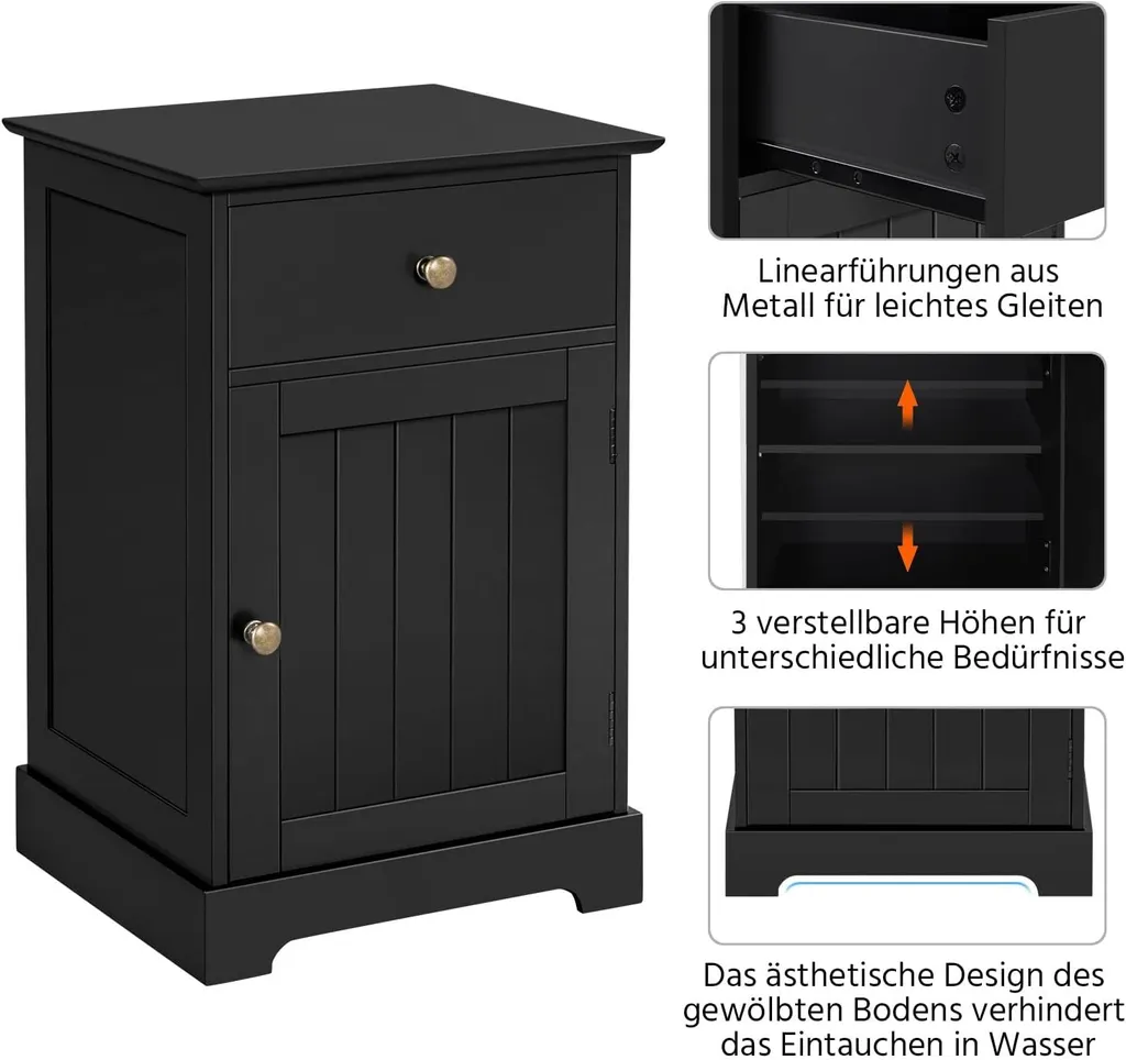 Table de Chevet Noire en Lot de 2 avec Placard de Rangement Modulable