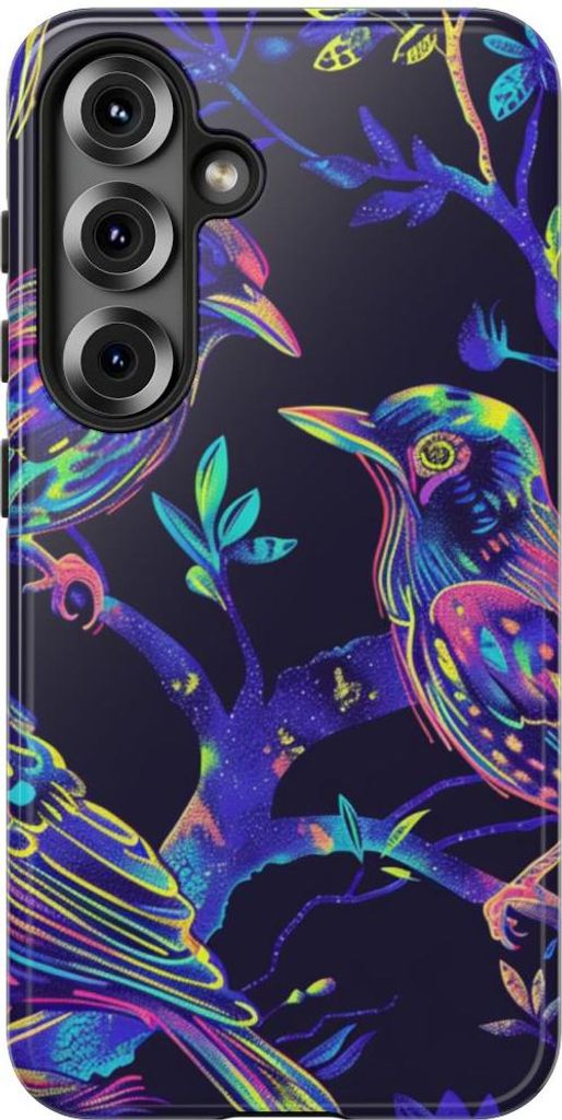 Leuchtende Vögel auf Ästen – Hülle Kompatibel mit Samsung Galaxy S25
