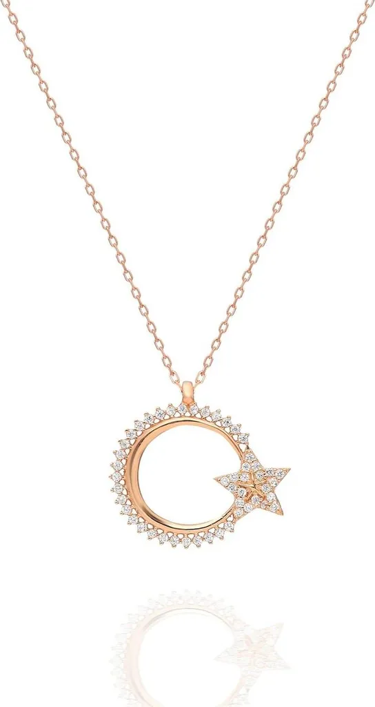 Collier Argent Femme Ayyıldız Sertissage Zircone et Placage Or Rose