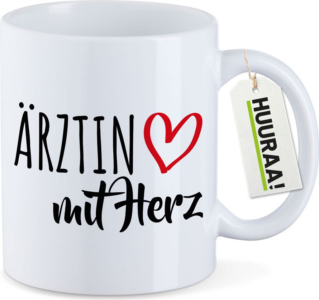 Huuraa Kaffeetasse Ärztin mit Herz 330ml Weiß Keramik Kaffeebecher Geschenkidee