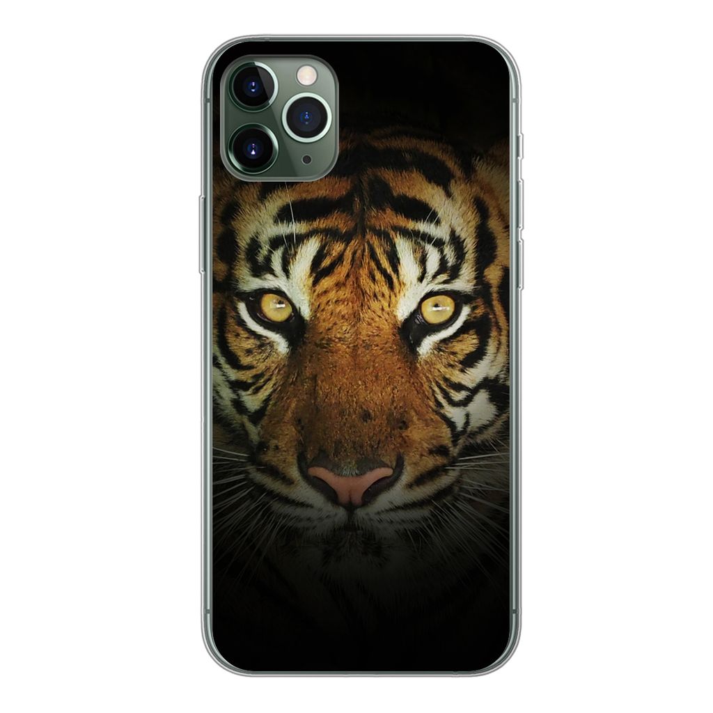 MuchoWow Handyhülle Schutzhülle Hülle für iPhone 11 Pro Max Tiger - Licht - Augen Silikon Softcase Handy Hülle - Schutz