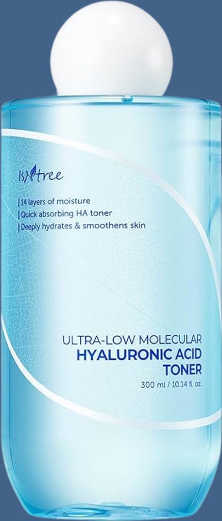 A product shot of a skincare toner bottle.