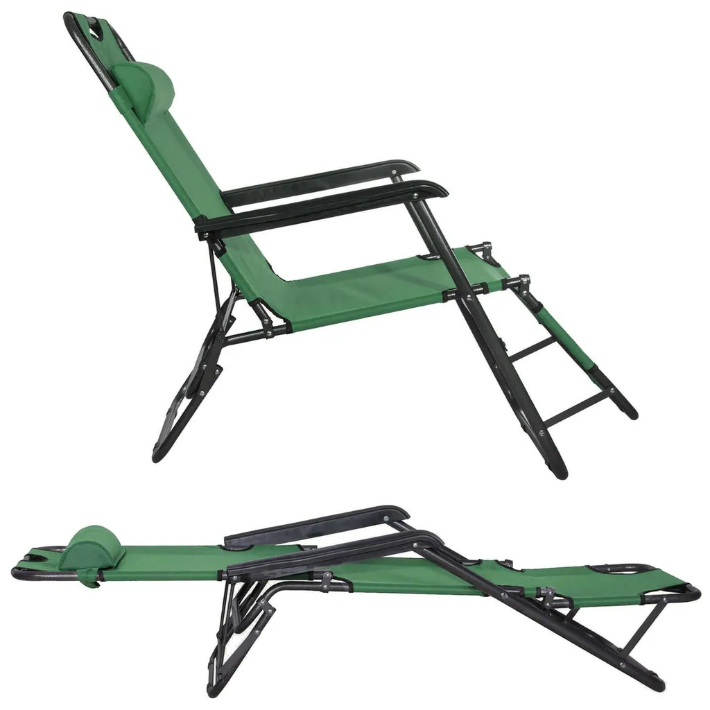 Bain de soleil pliable vert SPRINGOS - Transat de jardin métal robuste
