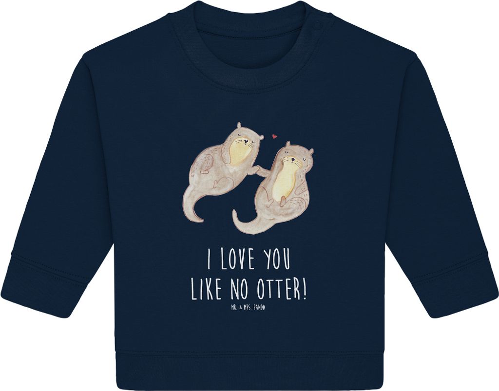 Mr. & Mrs. Panda Organic Baby Pullover Otter Hände halten 6. - 12. Monat - French Navy - Geschenk, Liebe, Romantisch, Bullover, Paar, Seeotter, Ve...