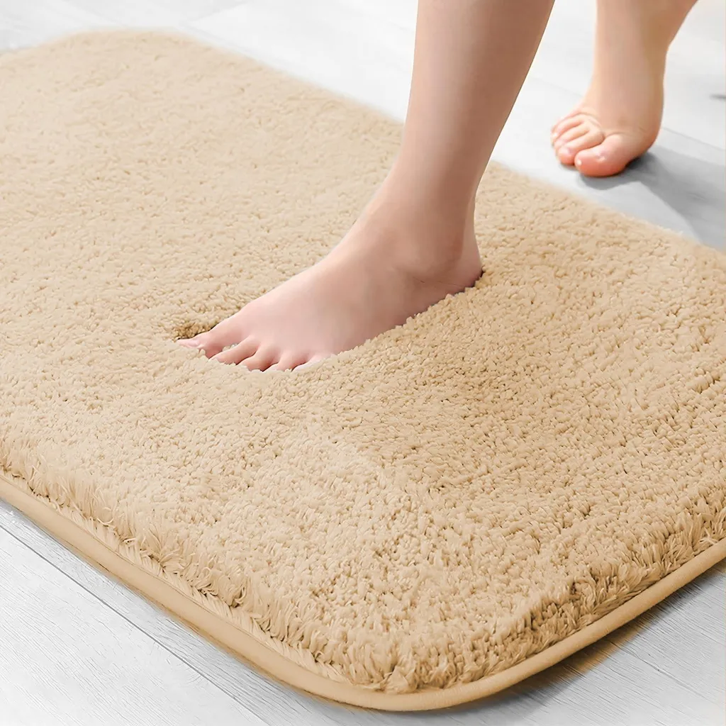 Tapis de bain épais 40x60 cm Camel en microfibre moelleuse