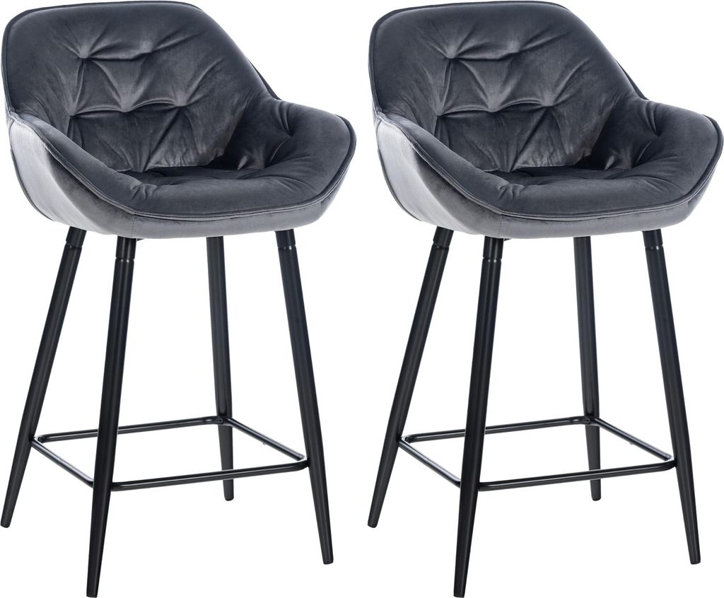2er Set Barhocker KUTOR - Samt Dunkelgrau 54x57.5x93.5 cm | Barstuhl Mit Lehne Tresenhocker Tresenstuhl Kneipenhocker Kneipenstuhl