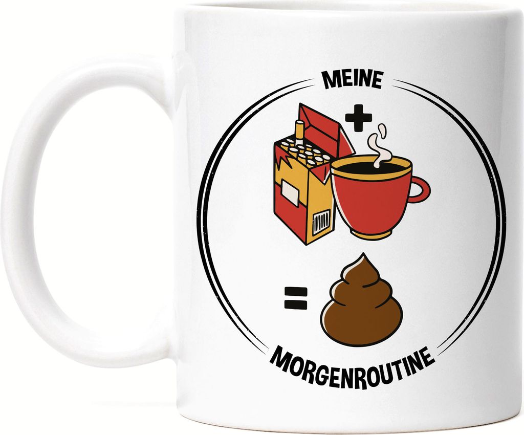 Meine Morgenroutine Kaffee Kippe Kacken Lustige Tasse Mit Zigaretten Motiv Emoji Geschenkidee Toilettengang