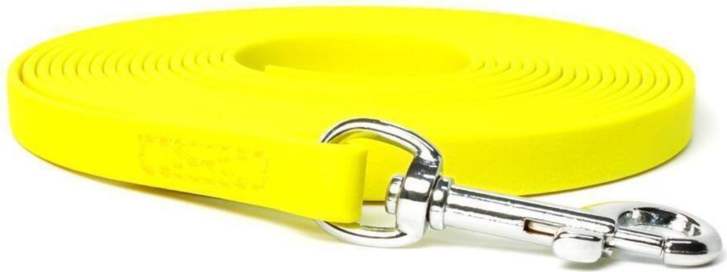 Mystique Biothane Schleppleine 16mm vernäht mit HS Standard Karabiner beta neon gelb 6m