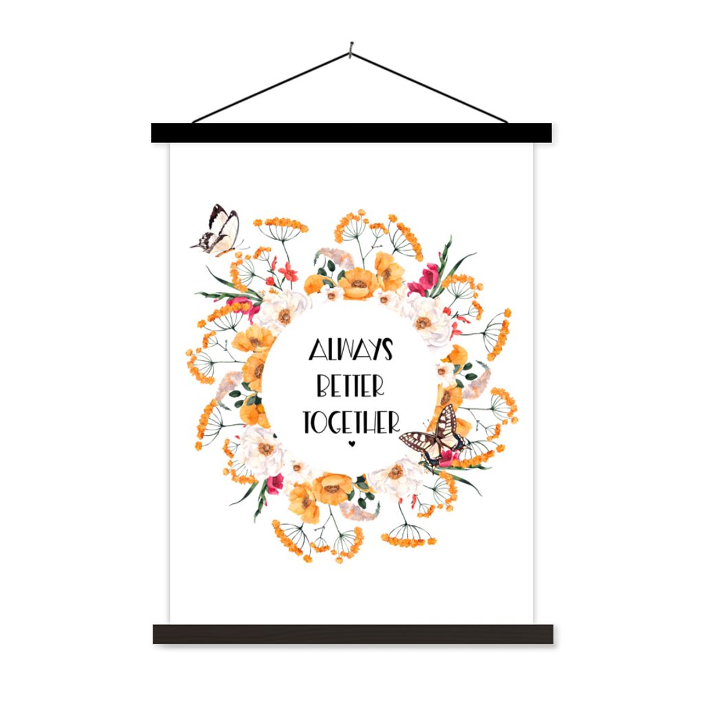 MuchoWow Textilposter Sprichwörter - Zusammen ist es immer besser - Zitate 120x160 cm mit schwarzem Rahmen - Magnetischer
