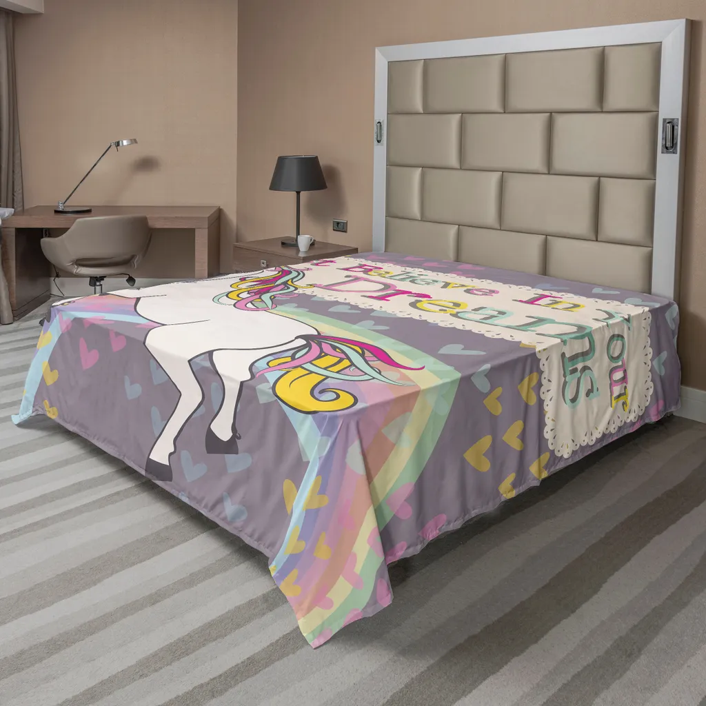 Drap de lit supérieur doux avec motif Licorne et Arc-en-ciel 244cm