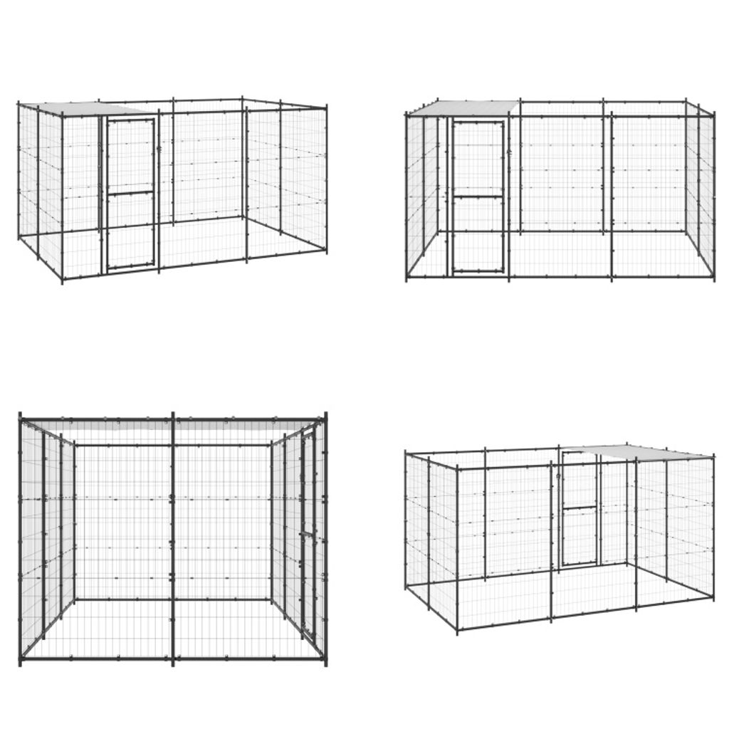 vidaXL Outdoor Hundezwinger mit Überdachung Stahl 7,26 m² - Hundehütte - Hundehütten - Hundehaus - Hundehäuser