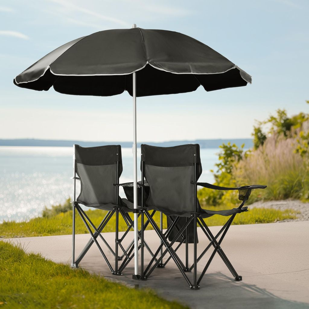 LEADZM Doppel Campingstuhl mit Sonnenschirm & isolierter