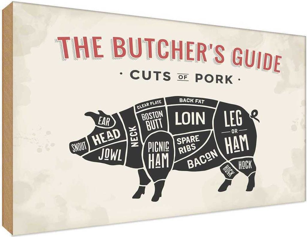 vianmo Holzschild 30x40 cm Pork cuts Metzgerei Fliesch Hofladen Marktstand Laden