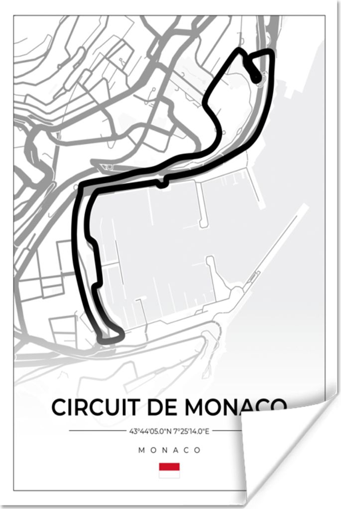 MuchoWow Poster Monaco - Formel 1 - Circuit de Monaco - Rennstrecke - Weiß 40x60 cm - Plakate für die Wand - Poster Babyzimmer