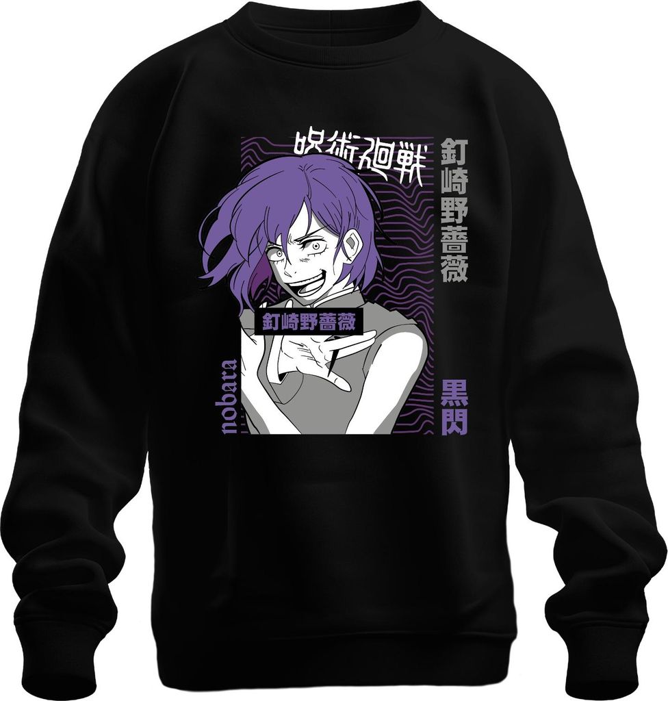 Jujutsu Kaisen Nobara Kugisaki 釘崎野薔薇 lila Haar Anime Geschenk Uni Sweatshirt Pullover, Schwarz, L