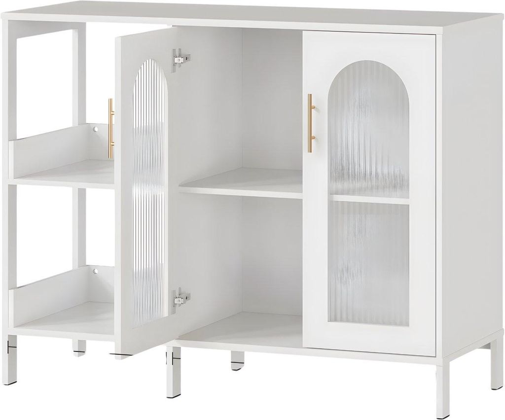 Aufbewahrungsschrank – für Wohnzimmer, Esszimmer & Küche – moderner Stil mit Glastüren – Sideboard / Buffet Schrank – Holz Weiß