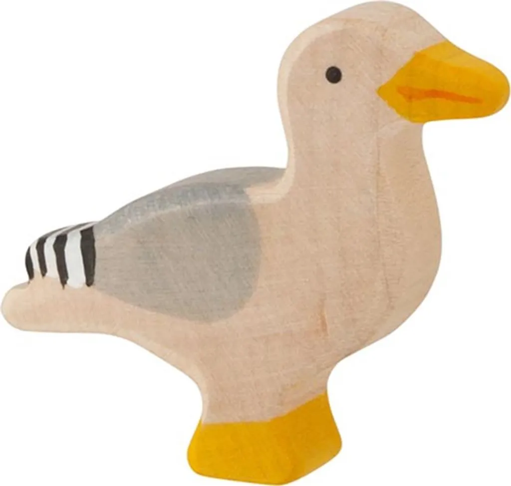 Mouette en bois peint à la main style vintage blanc et gris 30 cm