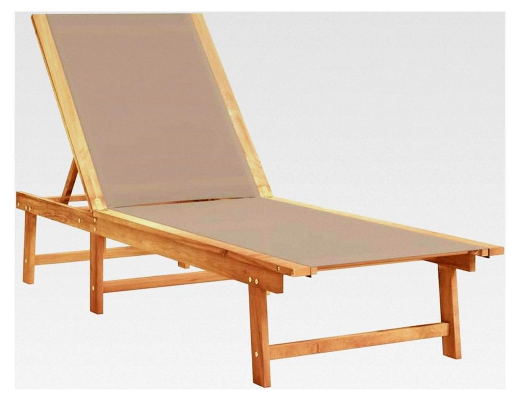 Sonnenliege Taupe aus massivem Akazienholz und Textilene, Gartenliege, Liege, Tagesbett, Chaiselongue, Lounge Liege, Gartenbett