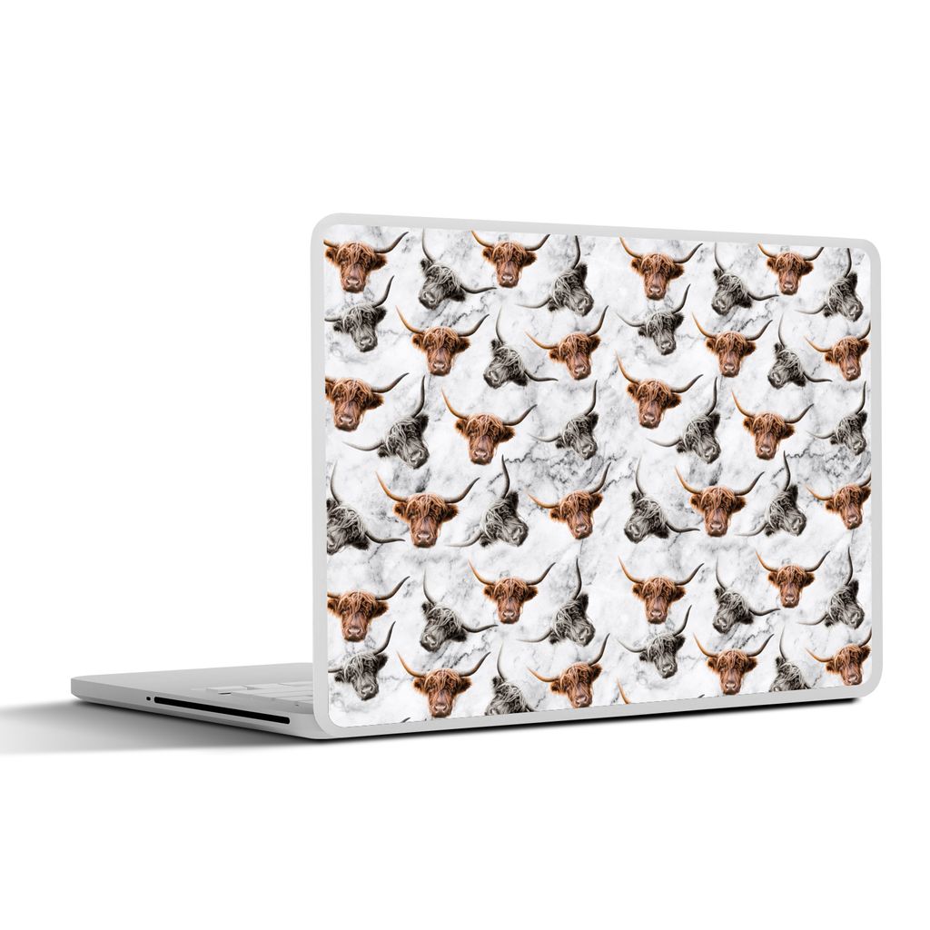 MuchoWow Laptop Aufkleber Sticker Cover Schottischer Highlander - Marmor - Tiere 32.5x23.5 cm - Sticker für Laptop - Selbstklebend