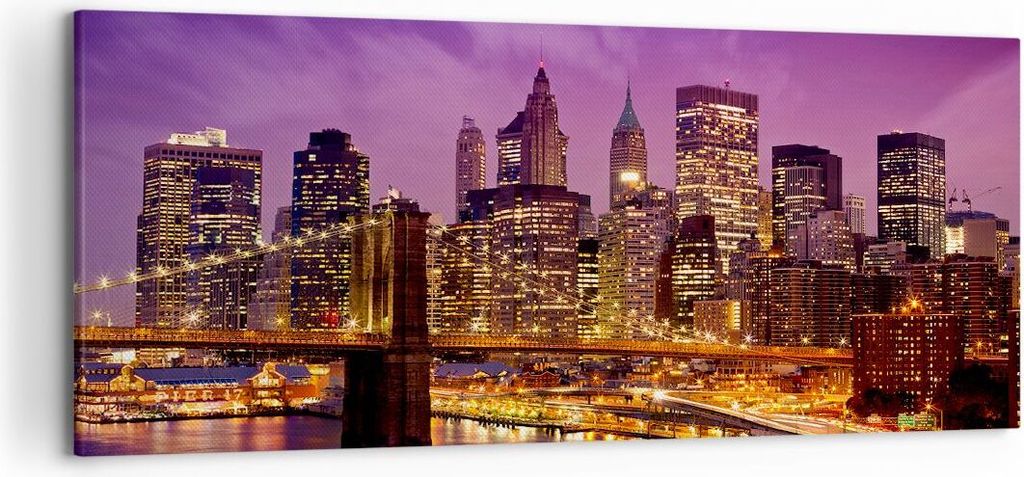 Bild auf Leinwand - Leinwandbild - New york nacht brooklyn brücke - 120x50cm - Wand Bild - Wanddeko - Leinwanddruck - Bilder - Kunstdruck - Wandde...
