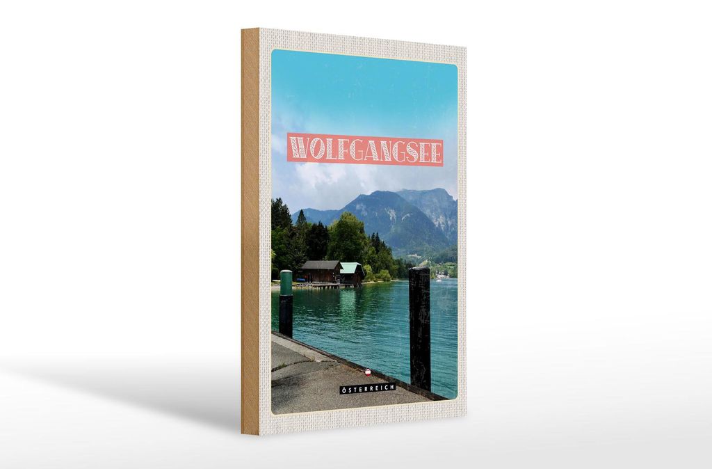 Holzschild Reise 20x30cm Wolfgangsee See Stadt Natur Urlaub