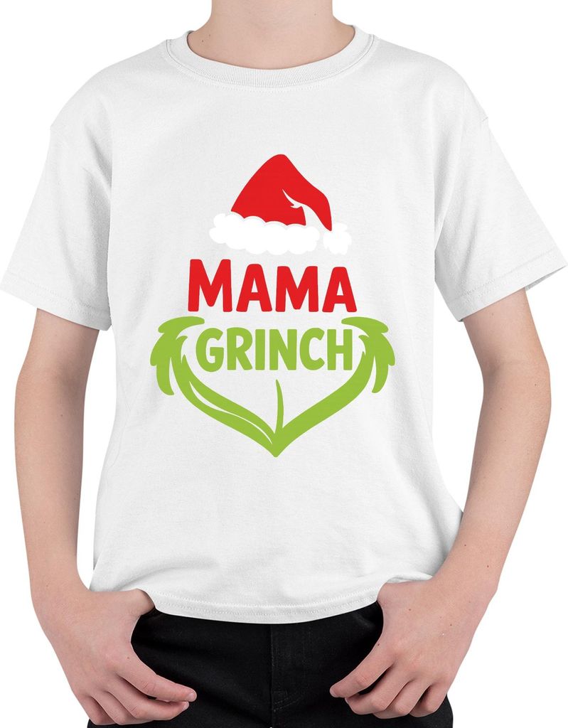 MAMA GRINCH Weihnachten Geschenk Mütze grün Herz Familie lustig Uni Kinder T-Shirt, Weiß, 140