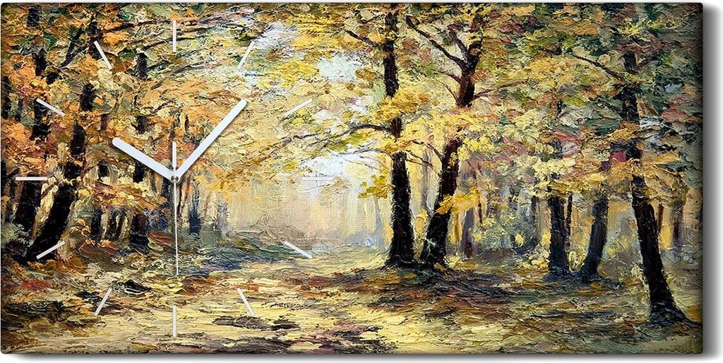 Küchenuhr Bürouhr Leinwand Uhr 60x30 Ölgemälde Wald Bäume Produktbild 