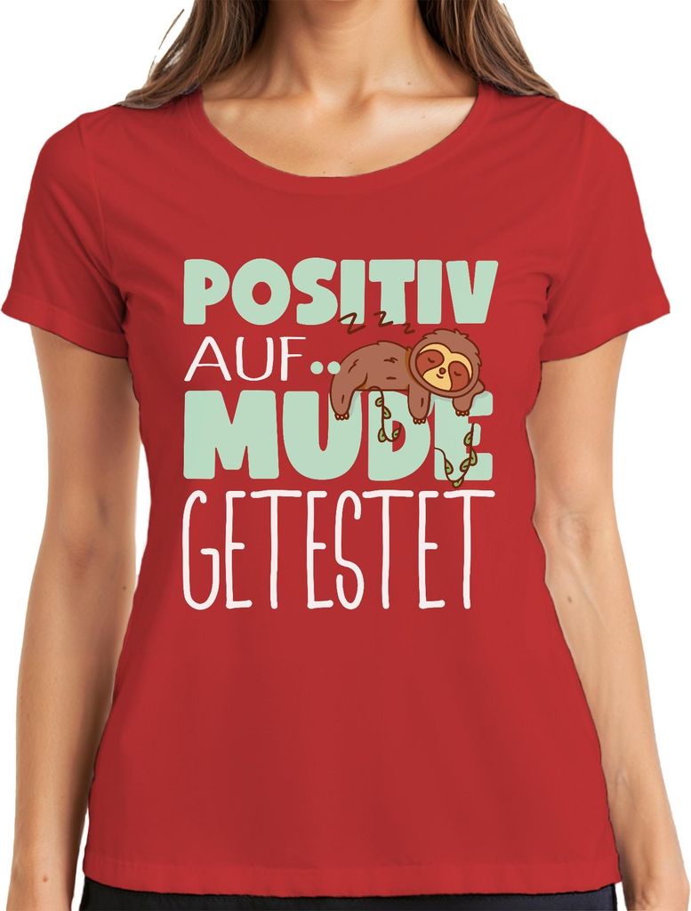 Positiv auf müde getestet Faultier Schlafen Morgenmuffel lustig Damen T-Shirt, Rot, XXL